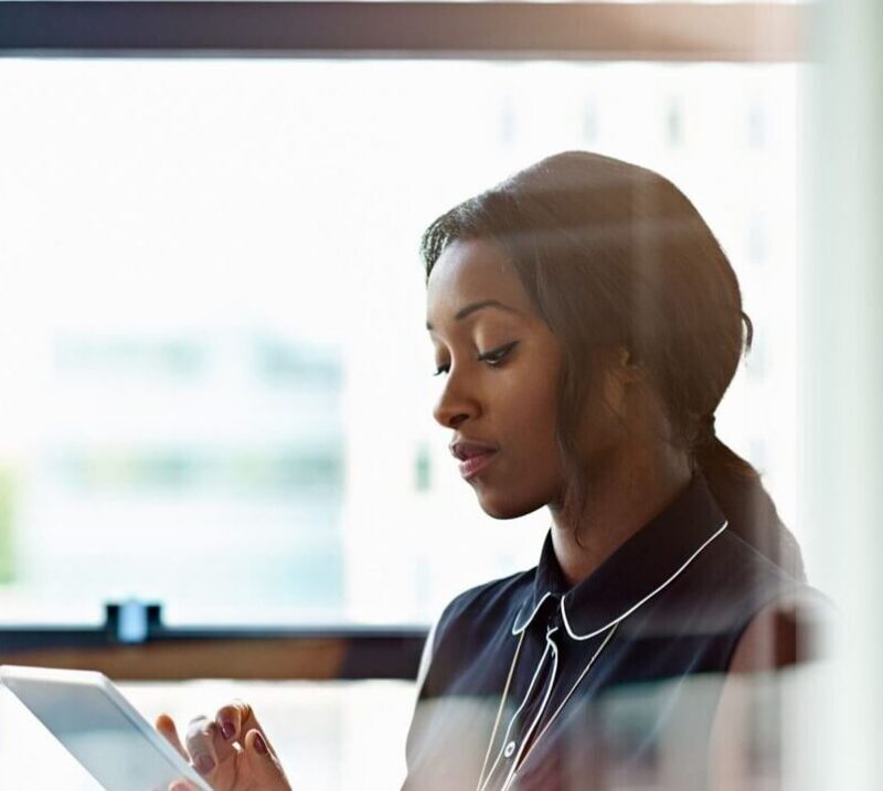 Woman holding iPad