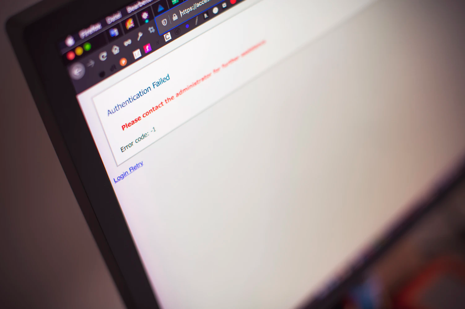 Browser showing failed authentication