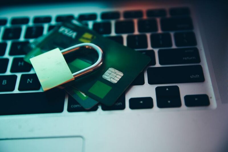 Lock on top of credit cards and keyboard