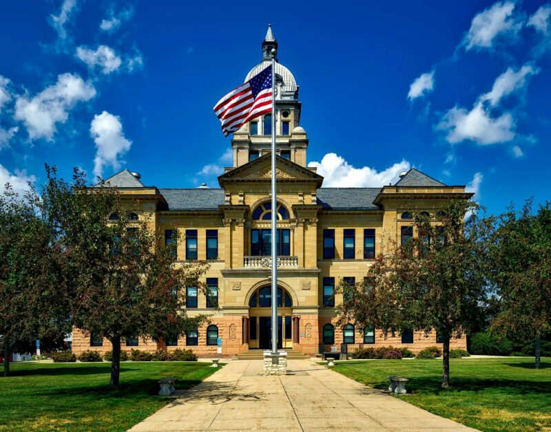 Government building with American flag
