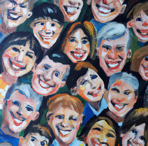 Painted faces of people on canvas